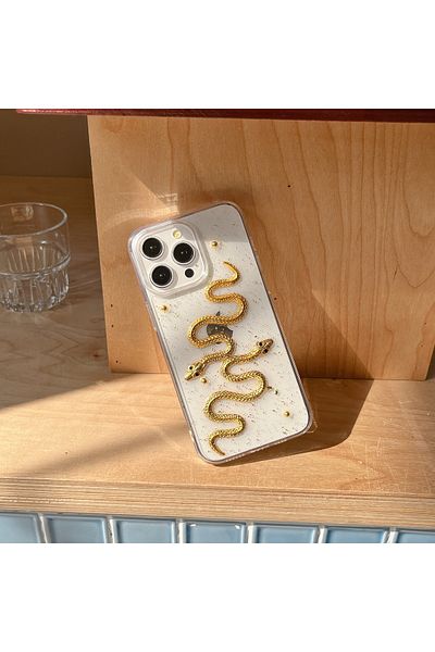 EDELFU Glitter Silicone iPhone Cover with Snake Design for iPhone 16 Pro – Transparent Protective Case
