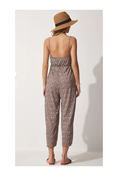 Namaste Vintage Soil Color Floral Print Suspender, Drawstring Elastic Overalls