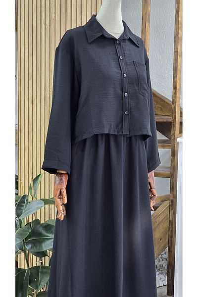 NANTİREA Black Linen Hijab Skirt Suit