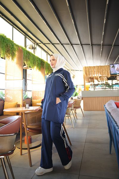 MİMİ Luxury Wear Women's Hijab Sportswear Tracksuit Set with Zipper & Bottom Top Set