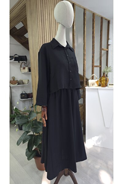 NANTİREA Black Linen Hijab Skirt Suit