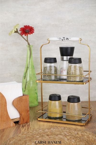 ÇARŞI HANEM Two-Tier Gold Presentation Tray Square Cosmetic Organizer Bathroom Serving Presentation Engagement Tray Multi-Purpose