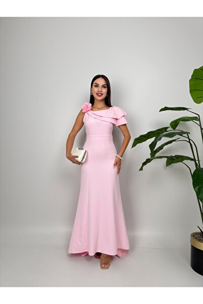 GİZONLY Drapeli Çiçek Detaylı Gece Elbisesi – Nişan / Düğün Konsepti