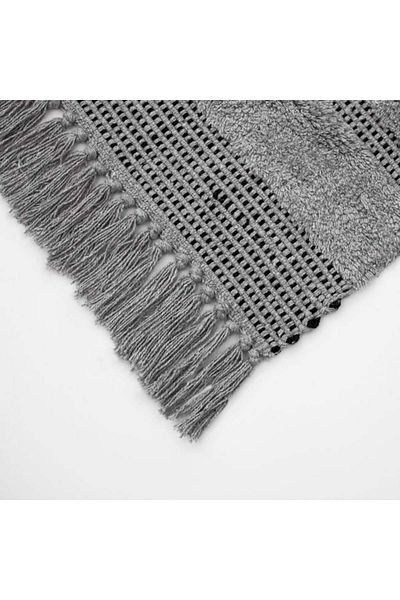 TOPI TOY Decorative winter rug, grey-black cotton with fringes, 130 x 90 cm