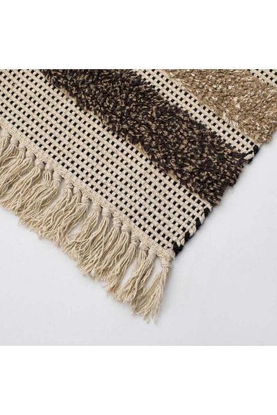 TOPI TOY Decorative winter rug, beige-brown cotton with stripes and fringes, 100 x 70 cm