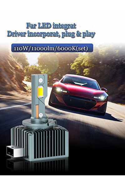 MILARIS Set 2 becuri Conversie hid-LED, D1S, 110W, 11000lm, 6000K, Plug and Play, Ventilator de Mare Viteza