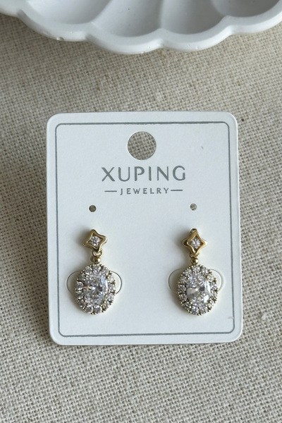 Modacaprea Xuping 14K Taşlı Oval Taşlı Vidalı Kadın Küpe Kararmaz Xuping Takı Küpe