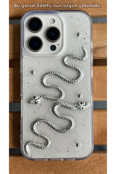 EDELFU Glitter Silicone iPhone Cover with Snake Design for iPhone 16 Pro – Transparent Protective Case