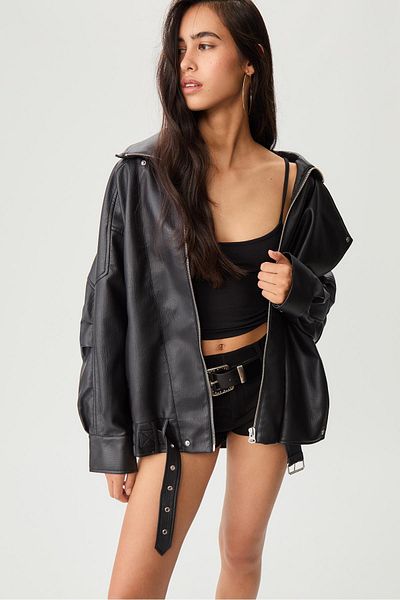 Stradivarius Oversize leather effect jacket with collar