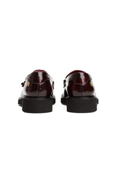Tommy Hilfiger Kadın Püsküllü Köşeli Burun Deri Bordo Loafer FW0FW08749XJS