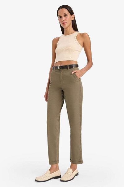 DeFacto New Season Carrot Fit Belted Gabardine Trousers with Pockets High Waist Straight Leg