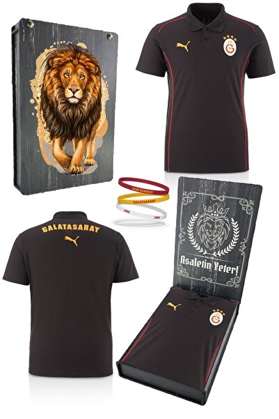 Galatasaray Original Licensed Polo Neck Black Training T-Shirt + Bracelet Set Gift
