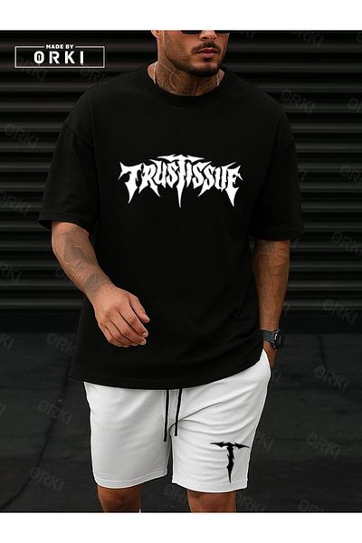 EFFRENATU Orki Trust Issue – Oversize Men's Streetwear Black T-Shirt & White Shorts Set
