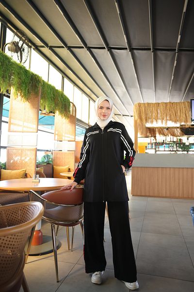 MİMİ Luxury Wear Women's Hijab Sportswear Tracksuit Set with Zipper & Bottom Top Set