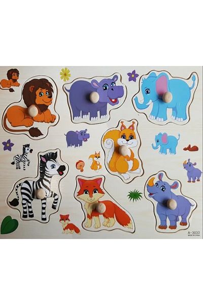 Mixbo Puzzle Montessori Wooden Mixbo, Baby Jungle, 7 Pieces, 30 x 22.5 cm, Multicolor