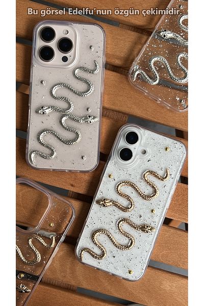 EDELFU Glittery Silicone iPhone Cover with Snake Design for iPhone 16 – Transparent Protective Case