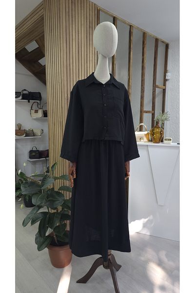 NANTİREA Black Linen Hijab Skirt Suit