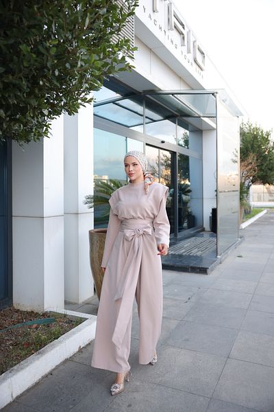 MİMİ Luxury Wear Women's Wide Belt Zippered Hijab Jumpsuit