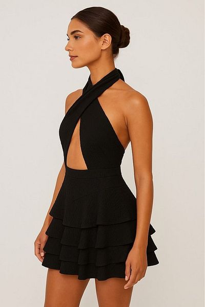 TrendyFashion Mykonos Halter Cross Tie Shorts Dress