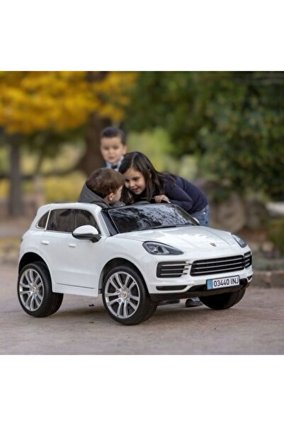 Kinderauto Masinuta electrica Porsche Cayenne XXL pentru 2 copii, cu scaun tapitat, roti moi, 180W, 12V, alba