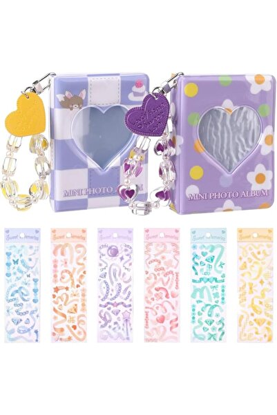 Generic ألبومات صور صغيرة من إكسفور، مجموعتان، مقاس 3 بوصات، بتصميم قلب حب، ن...