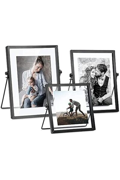 Generic مجموعة رالهاب من 3 إطارات صور زجاجية بتصميم هندسي معدني بسيط مع غطاء ...