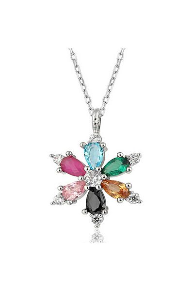 norsary Silver Mix Stone Lotus Flower Women's Necklace