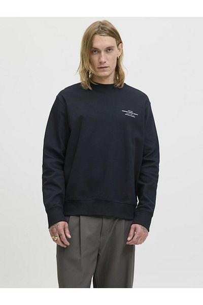Jack & Jones Men's Black2 Jprblachad Branding Sweat Crew Neck Ln Sweatshirt 12261386-Blackbeau