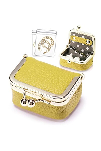 Generic صندوق مجوهرات صغير من الجلد الأصلي، حافظة مجوهرات صغيرة محمولة، منظم ...