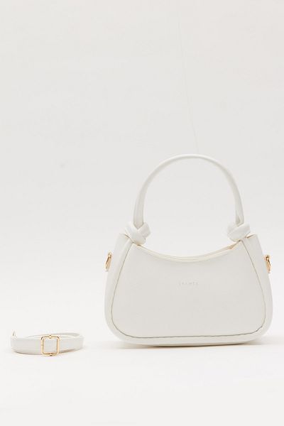 Shanta White D29 Hand and Shoulder Baguette Bag with Adjustable Strap and Single Zipper Compartment