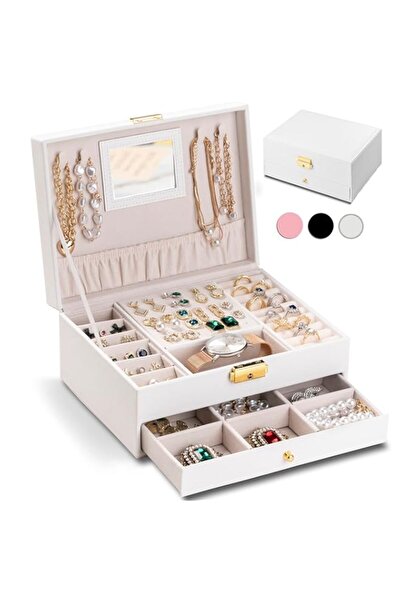 Generic صندوق مجوهرات نوكازا للنساء والفتيات مزود بمرآة، صندوق منظم كبير من ط...
