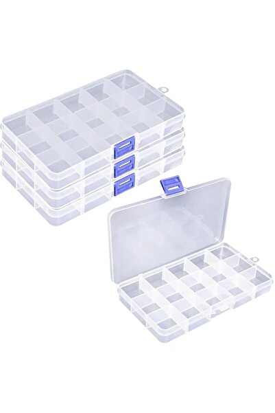 Generic صندوق منظم شفاف مكون من 4 قطع، 15 شبكة، حاوية تخزين بلاستيكية مع فواص...