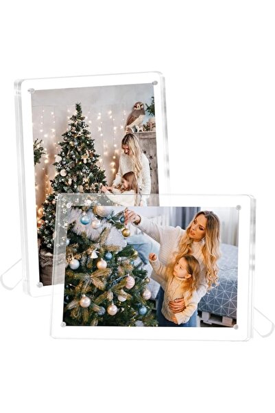 Generic Brand 2 Pack Acrylic Clear Picture Frames with Stand, Magnetic Acryli...