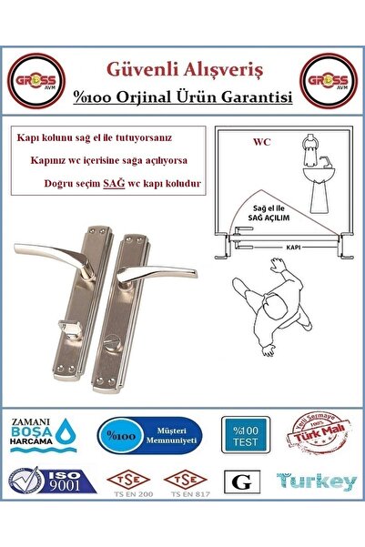 GrossAVM Bravo Wc Banyo Kapı Kolu - Nikel Kaplama - 1 Takım Ön ve Arka - Sağ