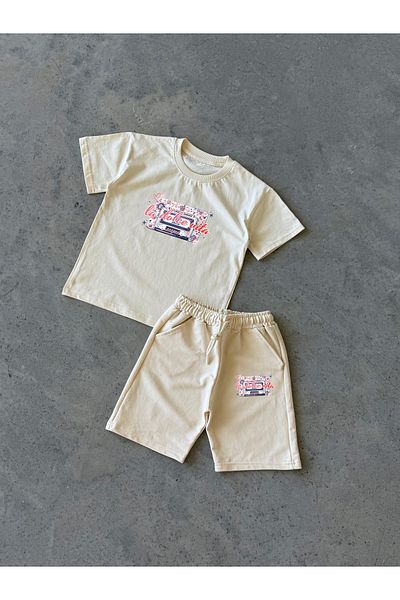 KAPROLLI Ladolce Patterned Unisex Tshirt Shorts Girls Boys Kids Bottom Top Set Tshirt Shorts Set School Nursery Set