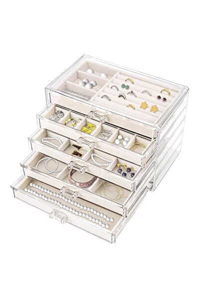 Generic Brand TERRIFI Acrylic Jewelry Organizer with 5 Drawers, Velvet-Lined ...