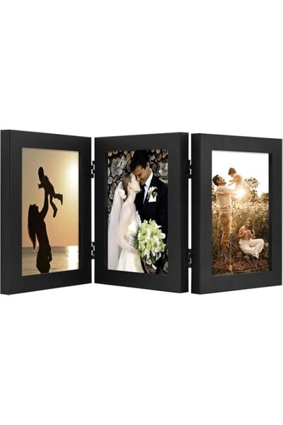 Generic إطار صورة ثلاثي الطيات بمفصلة مقاس 5×7 بوصة مع 3 فتحات، صورة عائلية ت...