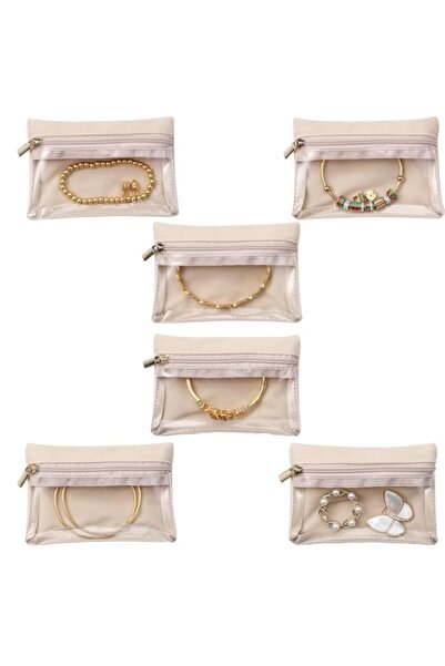 Generic حقيبة تنظيم المجوهرات من 6 قطع مع جيوب بسحاب وتخزين شفاف، حقيبة مجوهر...