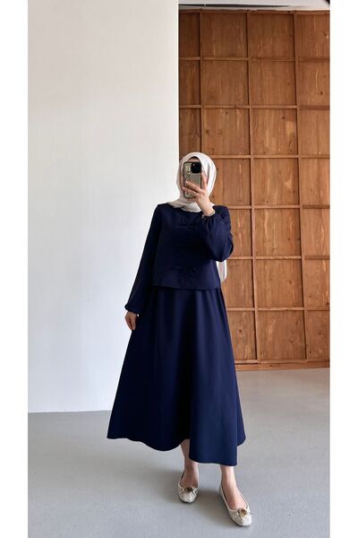 onlymoon tekstil Women's Clothing Scuba Fabric Double Suit Suitable for Hijab with Bow Detail on the Front, Bottom Top