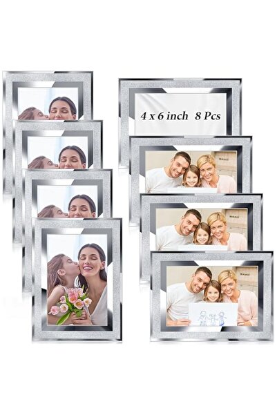 Generic إطار صور زجاجي من أزوني، 8 قطع، مقاس 4 × 6، حامل صور من الألماس، إطار...