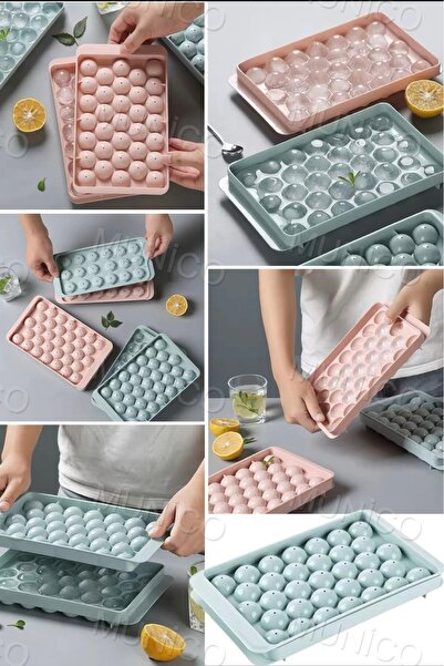 Munico 3D Yuvarlak Buz Küpü Tepsisi Kapaklı Plastik Elmas Küresel Stil Buz Ka...