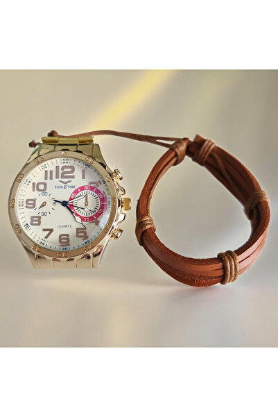 OEM Ceas barbatesc elegant, bratara metalica aurie, display analog, mecanism quartz