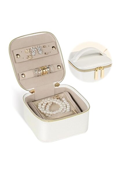 Generic منظم صندوق مجوهرات صغير من أزوني، حقيبة مجوهرات للسفر مع 4 حقائب مجوه...