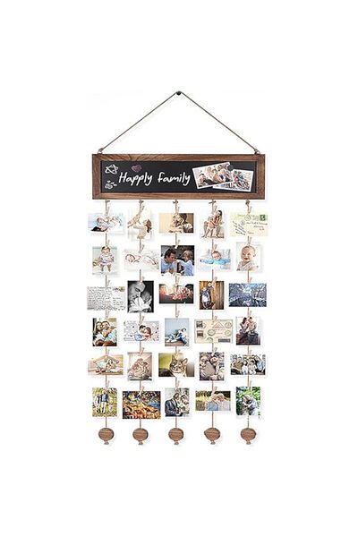 Generic Tazweeq Hanging Photo Display Wall Décor, Picture Card Frames Collage with 30 Clips & String Light,
