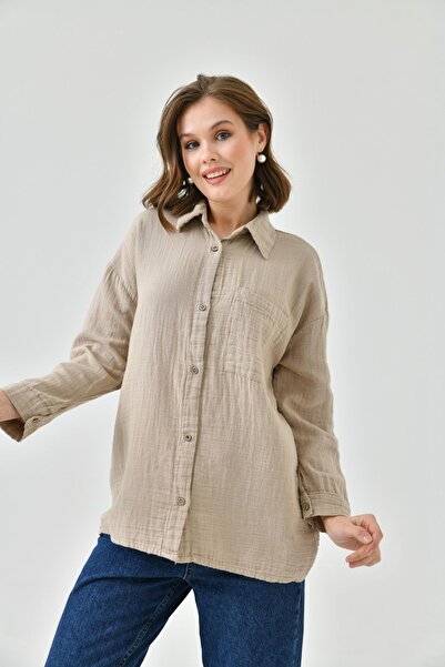 enmodaiçgiyim Women's 100% Cotton Muslin Shirt