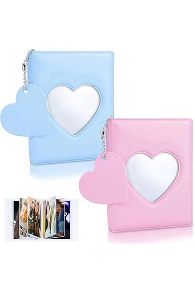 Generic Rayyan Photo Card Binder, 3 Inch Small Cute Photo Album Book Holder with Heart Key Chain, Mini Phot