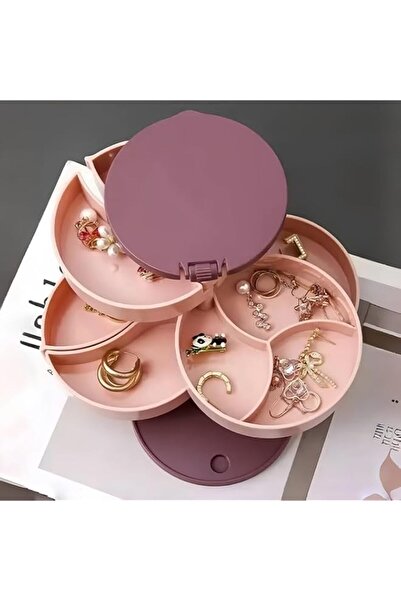 Generic منظم مجوهرات دوار بأربع طبقات للنساء - صندوق تخزين أنيق للسفر مع غطاء...