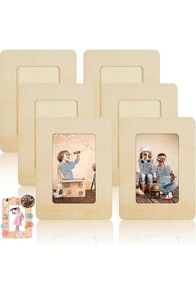 Generic Aputue Wood Picture Frame, 6Pcs Unfinished Solid Wood Photo Picture Frames Christmas Wooden Photo F