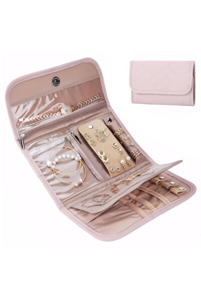 Generic منظم مجوهرات للسفر، حقيبة مجوهرات قابلة للطي والحمل، مع قسم تخزين، وح...