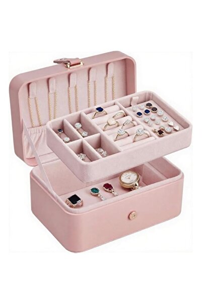 Generic صندوق مجوهرات محمول من طبقتين وحقيبة سفر، لتخزين الأقراط والإكسسوارات...
